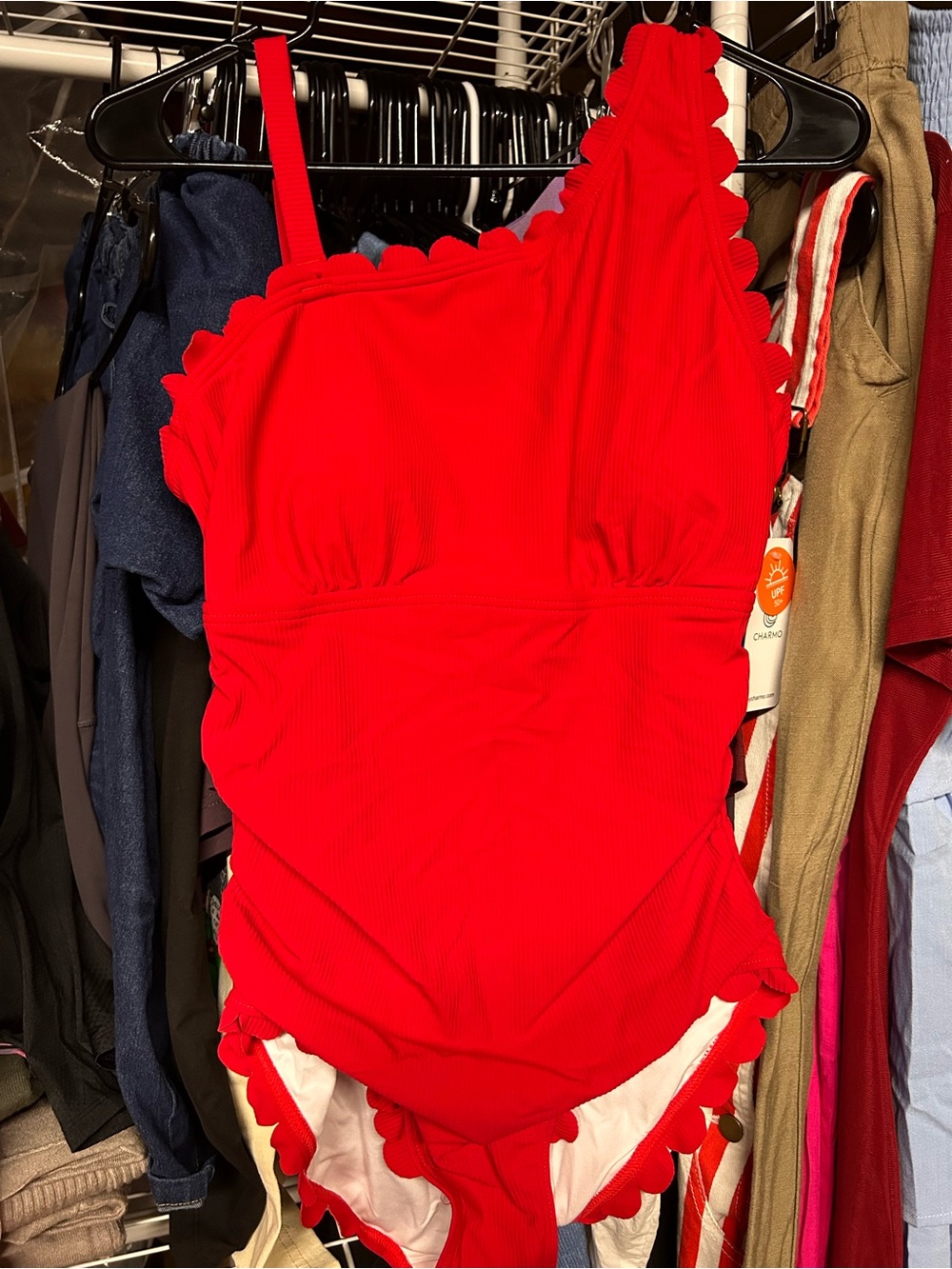 Red One-Shoulder One-Piece Swimsuit